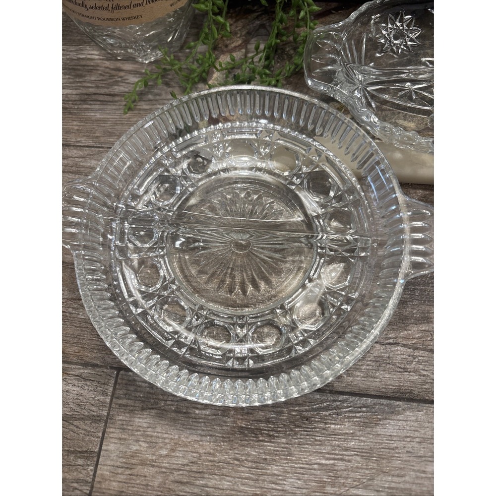 Leonard Crystal Relish Set.  And Federal Glass Relish. 2 Pieces